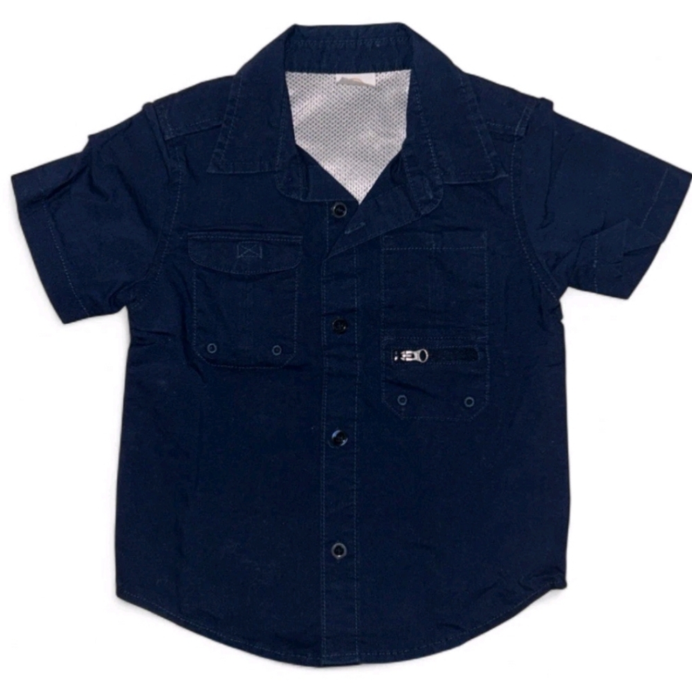 Navy Short-Sleeve Button-Front Shirt. Nwot.